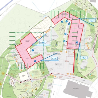 Im Plan markierte Positionen der Eingänge