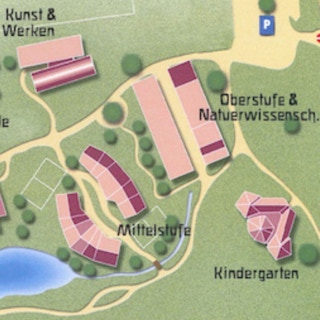 Ausschnitt des Lageplans des Schulgeländes mit Position von Gebäuden